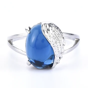 Naujos Mados Krištolo Dizaino Sužadėtuvių Žiedai Moterims Angelas Sparnų Blue Stone Balti Sparnai Elegantiškas Žiedai Moterų Vestuvių Papuošalai