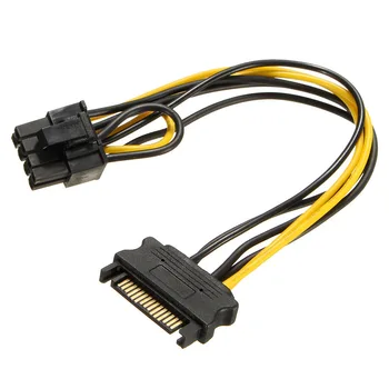 NAUJOS vidaus SATA 15pin su 8pin(6+2) Powr Adapterio Kabelį 20cm PCI-E, SATA Maitinimas 15-pin 8 pin laidas BTC Miner Kasyba
