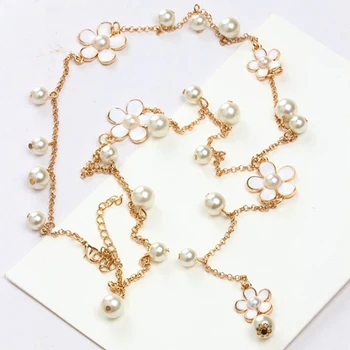 Naujų Gėlių Ilgi Karoliai Moterų Mada Imituoti Perlų Papuošalai Kutas Perlas Karoliai & Pakabučiai Bijoux Femme Perle