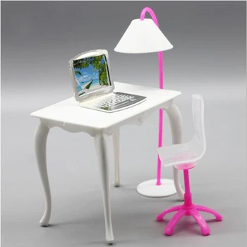 Nemokamas Pristatymas,lėlės žaisti namuose lėlės baldus stalas+lempa+laptop+kėdė reikmenys 1/6 Barbies Lėlės acc