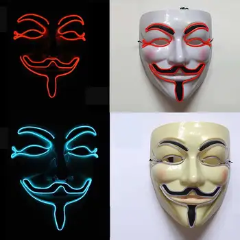 Neon Helovinas LED Kaukė Suaugusiųjų Kostiumo Aksesuaras Šalies Cosplay Siaubo Kaukė Švyti Tamsoje Masque V for Vendetta Helovinas Decoratio