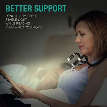 Nešiojamų Kaklo Knygos Šviesa Su 4 LED Skaitymo Šviesos Lanksti Lempa 3 Reguliuojamas Ryškumas Žibintai, Lauko Kempingas