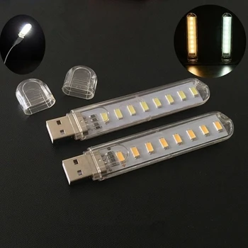 Nešiojamų Mini USB LED Nakties Šviesa 8 Led Kempingo žibintas Skaitymo Lemputės Nešiojamieji kompiuteriai, Kompiuteris, Nešiojamasis Mobiliojo Galios Įkroviklis Šiltai Balta