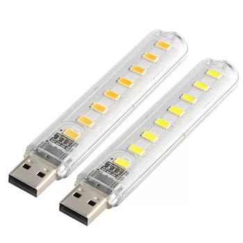 Nešiojamų Mini USB LED Nakties Šviesa 8 Led Kempingo žibintas Skaitymo Lemputės Nešiojamieji kompiuteriai, Kompiuteris, Nešiojamasis Mobiliojo Galios Įkroviklis Šiltai Balta
