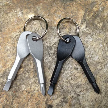 Nešiojamų Nerūdijančio Plieno Keychain Plokščiu Atsuktuvu Galvos Raktų Žiedas Key Chain Atsuktuvas Sidabro/Juoda Travel Kit