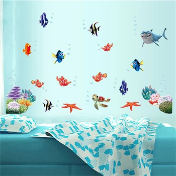 Nuostabus Jūros pasaulis spalvinga žuvis gyvūnų vinilo sienos meno langas, vonios kambarys dekoro apdaila sienų lipdukai vaikų darželio vaikai kambariai