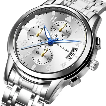 OGYA Prabangių Prekės ženklų Top Mens Watches Klasikinis Trijų Akis Plieno Juosta Verslo Žiūrėti Mens Data Mados vyriški Laikrodis reloj hombre 2020 m.