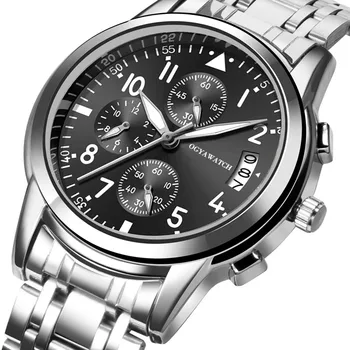 OGYA Prabangių Prekės ženklų Top Mens Watches Klasikinis Trijų Akis Plieno Juosta Verslo Žiūrėti Mens Data Mados vyriški Laikrodis reloj hombre 2020 m.