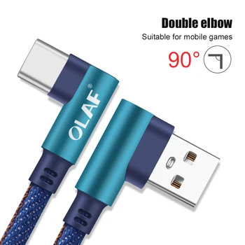 OLAF 2m USB C Tipo 90 Laipsnių Greito Įkrovimo usb c kabelio Tipas-c duomenų Laidas, Kroviklis, usb-c Samsung S8 S9 Pastaba 9 8 Xiaomi mi8 mi6
