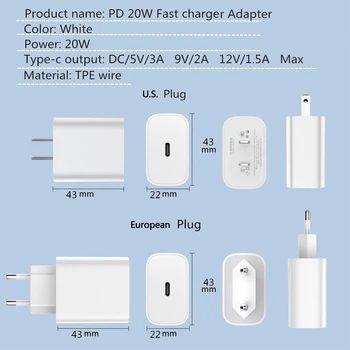 OLOPKY 20W PD Greitas Įkroviklis iPhone 12 11 Xs Xr Pro Max 8 Usb C Adapteris, Įkroviklis C Tipo Greito Įkrovimo QC3.0 Xiaomi 