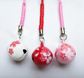 Omamori Japonijos Pink Red Cherry Blossom Bell pakabukas maišelį telefono pakabukas pompom llaveros para mujer prabanga keychain
