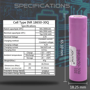 Originalus INR 18650 baterija 3.7 V 3000mAh INR18650 30Q li-jonų Baterijas, Aukštis Elektros Išlydžio 30A Didesnė Srovė