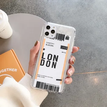 Oro bilietų Etiketės Minkštos Tpu case For iPhone 11 Pro XR XS Max 7 8 Plus SE 2020 6 6S JAV Miestas, Paryžius, Londonas, Los Andželas Atveju