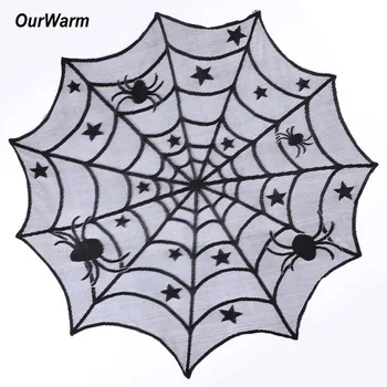 Ourwarm Helovinas Šalis Juoda Nėrinių Spiderweb Židinys Mantija Šalikas Staltiesė Siaubo Rekvizitai Helovinas Šalis Naudai Apdaila