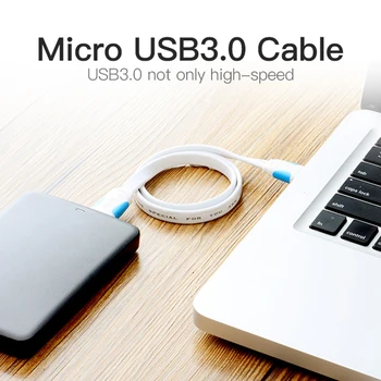 Paj Micro USB 3.0 Kabelis 2M 0,5 M Greitas USB Įkroviklis Duomenų Sinchronizavimo Kabelis USB 3.0 Mobiliojo Telefono Kabelis Samsung S5 Kietasis Diskas Diskas