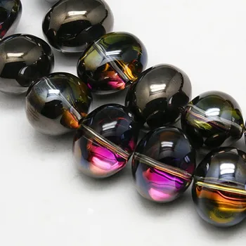 PandaHall 10 vnt 16mm Pusę, Padengtą Kristalų Stiklas Ovalo formos Prarasti Karoliukai, Juodos spalvos, Padengtą Papuošalai Priėmimo 