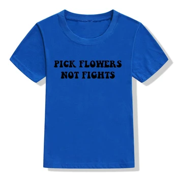 Pasiimti gėlės ne kovoja vaikams marškinius, taikos prieš patyčias vaikų marškinėliai protesto kovoja meilės, taikos vaikams tees
