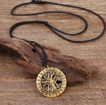 Paslaptingas Wiccan Penkių Smailių Žvaigždės Medalis Gyvybės Medis Pakabukas Karoliai Viking Runos Reguliuojamas Laido Grandinės Vintage Papuošalai