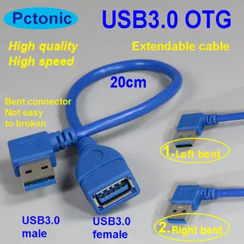 PCTONIC USB3.0 ištraukiamas kabelio tipas-vyrų ir moterų tipas-USB 3.0 OTG kabeliu 90 Laipsnių Teisė Kampu sulenkti mėlyna trumpas kabelis 20cm