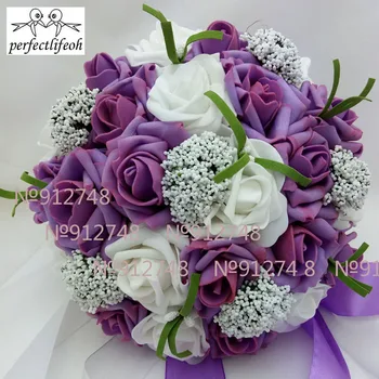 Perfectlifeoh Nuotaka, turintis gėlių,Romantiškos Vestuvės Spalvingas Nuotaka 's Puokštė,raudonos, rausvos, mėlynos ir violetinės nuotakos puokštės\violetinė