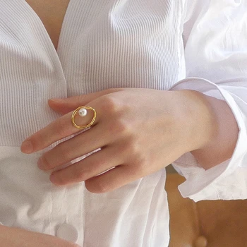Peri'sBox Skanėstas Dirbtiniais Perlų Žiedas Moterims Minimalistinio Žiedai, Juvelyriniai dirbiniai Didmeninė Romantiškas Dovanas