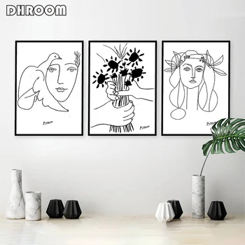 Picasso Line Art Piešimo Drobė Art Prints Eskizai Moteris Puokštė Taikos Tapyba, Plakatas Minimalistinio Sienos Menas Namų Sienų Dekoras
