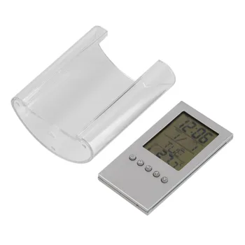 Pilka & Skaidrus ABS multi-funkcijos Skaitmeninių Stalas Pen/Pieštukas Turėtojas LCD Žadintuvas, Termometras & Kalendoriaus Rodymas Namų Dekoro