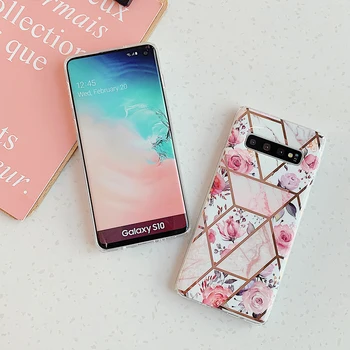 Pink Gėlių Telefono dėklas Samsung Galaxy S21 A42 5G 20 Pastaba 10 A51 A71 A50 A70 A41 S10 Plius Electroplated Minkštas Galinį Dangtelį Coque