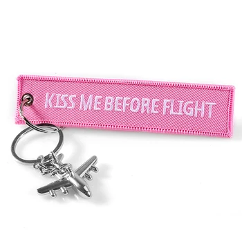 Pink Kiss Me Iki Skrydžio su Key Chain Etiketė Siuvinėjimas Keychain su Metalo Plokštumos Key Chain Aviacijos Dovanos Automobilio Keychains