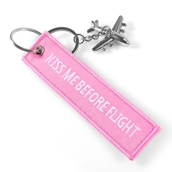 Pink Kiss Me Iki Skrydžio su Key Chain Etiketė Siuvinėjimas Keychain su Metalo Plokštumos Key Chain Aviacijos Dovanos Automobilio Keychains