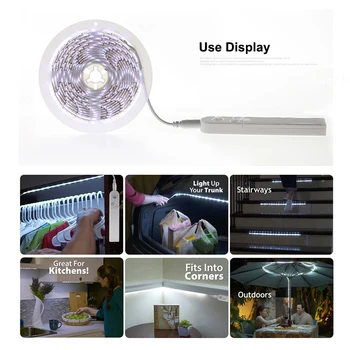 PIR Judesio Jutiklis LED Žibintai, Virtuvės USB LED Juostelė su Jutiklis Auto ON/OFF Laiptų Spinta-Drabužinė Miegamajame Naktį Saugumo Lempos