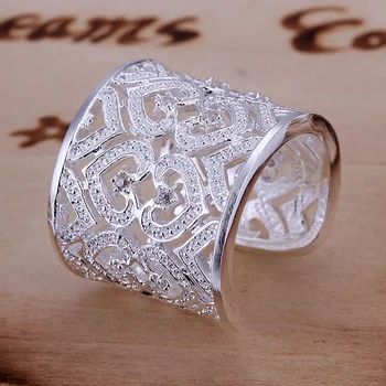 Pirmaujančių mados sidabro, aukso spalvos womenpersonality paprastas, elegantiškas akmens bižuterijos širdies žiedas sidabro klasikinių modelių R106