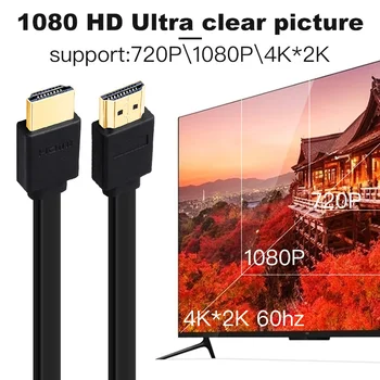 Plokščias HDMI Kabelis Didelės spartos 4k 1080P 3D auksą, padengtą HDTV XBOX PS3/4 Projektorius, kompiuteris, 0,3 m 1m 1,5 m 2m 3m 5m 7.5 m, 10m, 15m