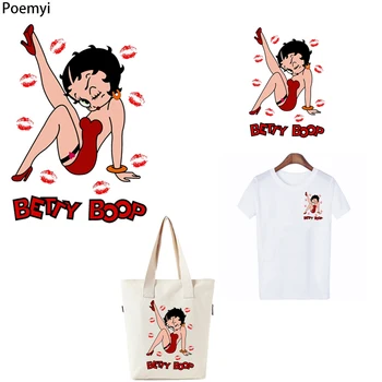 Poemyi Betty Boop Pleistrai Cute Girl Juostele Šilumos perdavimas Šilumos Lipdukus ant Drabužių Taikymo Geležies Lopai Drabužių R