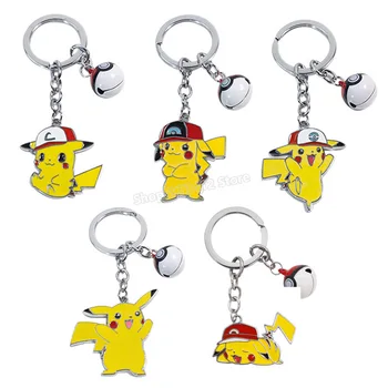 POKEMON Key Chain Pikachu Animacinių filmų Pocket Monstras Lašas Aliejaus Sintetinis Metalo Rūdžių Pakabukas Poke Rutulį Bell Key Chain Paaugliams Dovana