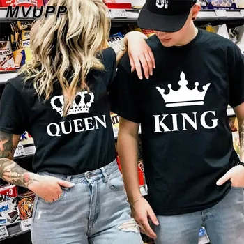 Pora marškinėliai už vyro ir žmonos, įsimylėjėlių karalius ir karalienė drabužius juokinga viršūnes tee femme atsitiktinis vyrų, moterų suknelė 2019 ulzzang harajuku