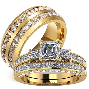 Pora Žiedas - Mados Kubinių Zirconia Vestuviniai Žiedai, Aukso Spalvos Romantiškas Jubiliejų Vyrų/Moterų, Žiedas, Papuošalų, Aksesuarų Mėgėjas