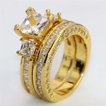 Pora Žiedas - Mados Kubinių Zirconia Vestuviniai Žiedai, Aukso Spalvos Romantiškas Jubiliejų Vyrų/Moterų, Žiedas, Papuošalų, Aksesuarų Mėgėjas