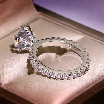 Prabanga 925 Sterlingas Sidabro Putojantis Didelis Cirkonis Akmens Žiedas, Moterų Dalyvavimas Vestuves Moterų Mados Juvelyrikos bijoux