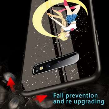 Prabanga Animacinių filmų Sailor Moon Grūdintas Stiklas Telefono dėklas Samsung Galaxy S20 Ultra S10 E 5G S8 S9 Pastaba 10 9 8 Plius Silikoninis Dangtelis