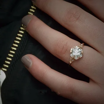 Prabanga Moterų Kristalų Baltos Apvalios Žiedo Mados 18KT Rose Aukso Žiedai Moterims Derliaus Cirkonis Akmuo Sužadėtuvių, Vestuvių Žiedai