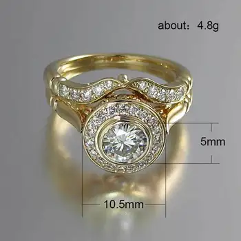 Prabanga Moterų Vestuvių Žiedas Nustatyti Derliaus Kristalų Geltonos Aukso Užpildytas Spalvos, Vienas Žiedas Žada Sužadėtuvių Žiedai Moterims