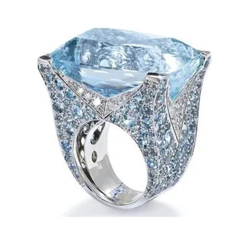 Prabanga Mėlyna Kalnų Krištolas Cirkonis Žiedai Moterims Vintage Papuošalai Sidabrinis Žiedas Moterų Bohemijos Didelis Žiedas Moterų Ponios Visą Kristalų