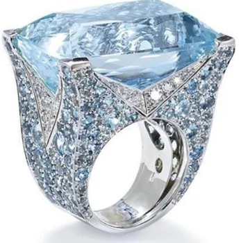 Prabanga Mėlyna Kalnų Krištolas Cirkonis Žiedai Moterims Vintage Papuošalai Sidabrinis Žiedas Moterų Bohemijos Didelis Žiedas Moterų Ponios Visą Kristalų