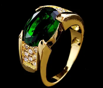 Prabanga Vyras Moteris Big Green Akmens Žiedas, Spalvingas Geltonojo Aukso Žiedas Senovinių Vestuvių Žiedai Vyrams Ir Moterims