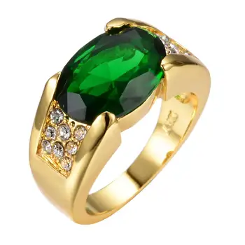 Prabanga Vyras Moteris Big Green Akmens Žiedas, Spalvingas Geltonojo Aukso Žiedas Senovinių Vestuvių Žiedai Vyrams Ir Moterims
