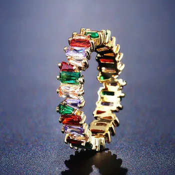 Prabanga Žavesio Batono Vaivorykštė CZ Aukso Žiedus Mados AAA Kubinių Cirkonio Kristalų Juosta Dalyvavimas Vestuvės Žiedai Moterų Dovanos
