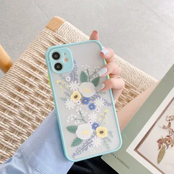 Prabangių Gėlių Atveju iPhone, 12 Mini Pro 11 Max X XR XS Max 7 8 Plius 3D Reljefo Gėlių Skaidrus, Minkštos TPU Galinį Dangtelį