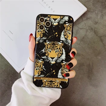 Prabangos Prekės Tigras, Leopardas richmond amadinai Atveju iPhone 12 11 pro X XS MAX XR 8 7 Plius Stilingas 3D reljefo Minkštas Silicon Cover