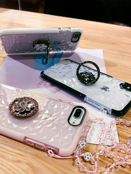 Prabangus Diamond Minkšto Silikono Atveju iPhone, 11 Pro X XR XS Max 7 8 Plius Blizgučiai Kristalų Virvelę 
